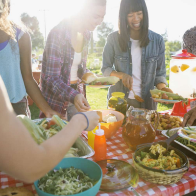 group of friends at a potluck