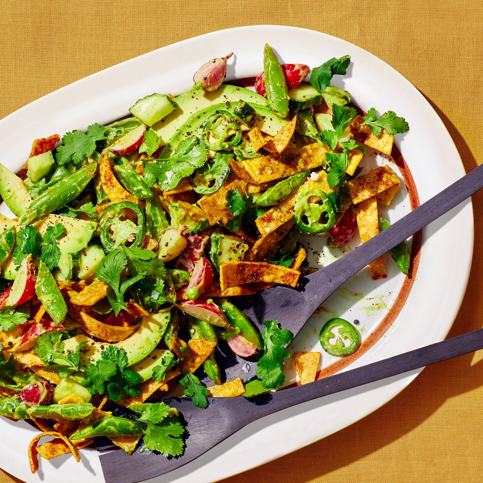 tortillas salad with avocado and snap peas